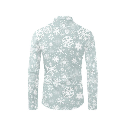 Snowflake Print Design LKS303 Men's Long Sleeve Dress Shirt