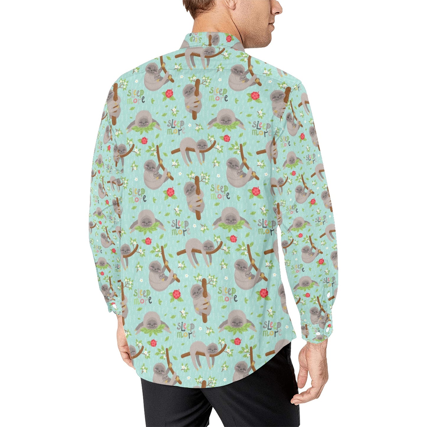 Sloth Print Design LKS305 Men's Long Sleeve Dress Shirt