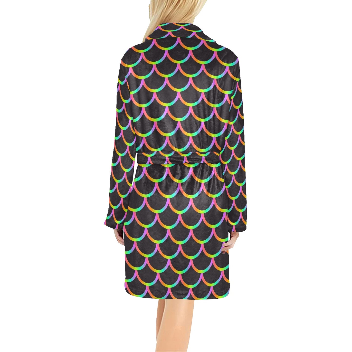 Mermaid Tail Rainbow Design Print Women's Fleece Robe