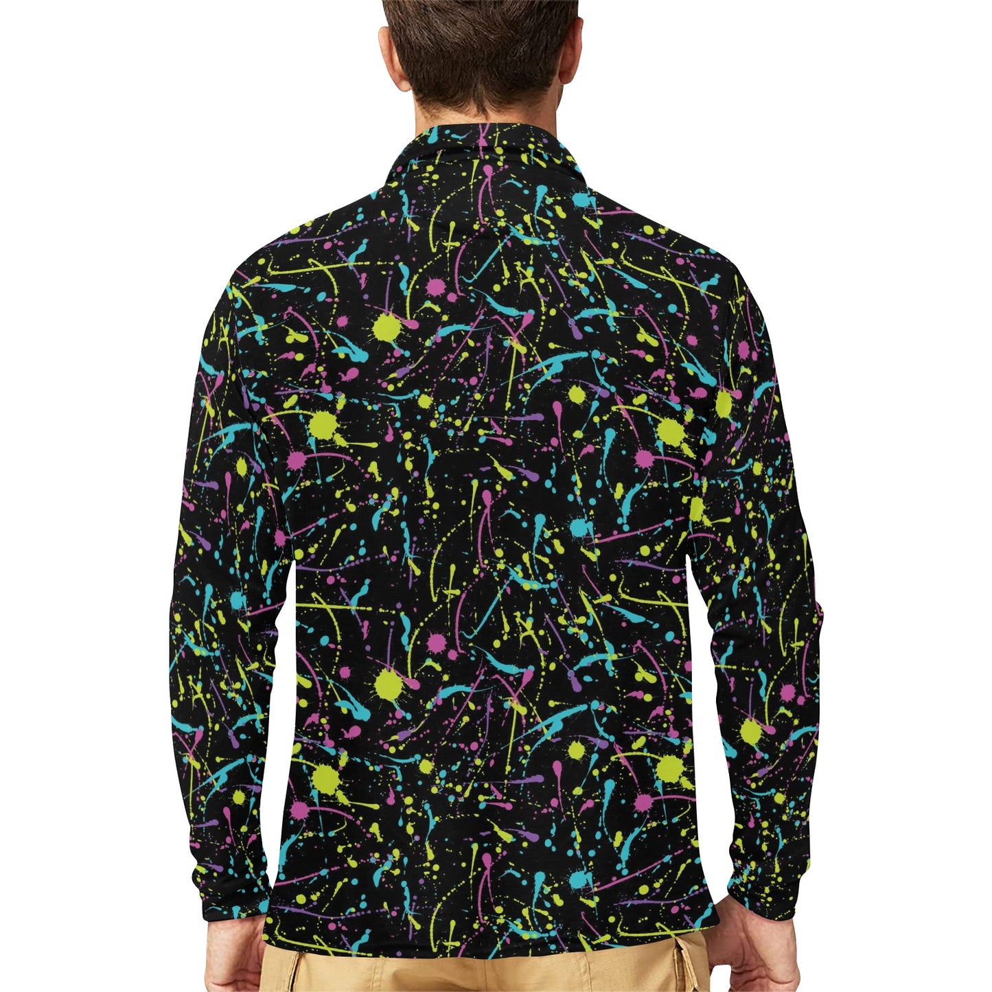 Splatter Multicolor Print Design LKS302 Long Sleeve Polo Shirt For Men's