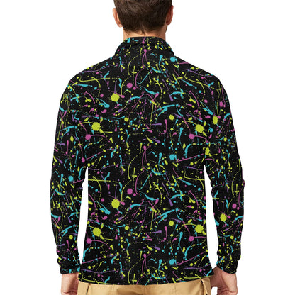 Splatter Multicolor Print Design LKS302 Long Sleeve Polo Shirt For Men's