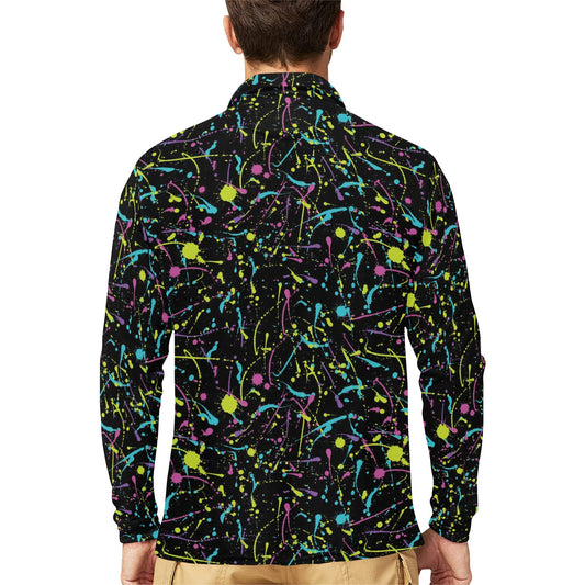 Splatter Multicolor Print Design LKS302 Long Sleeve Polo Shirt For Men's
