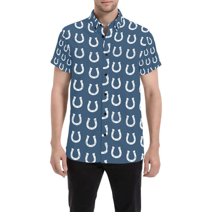 Horseshoe Print Design LKS301 Men Short Sleeve Button Up Shirt