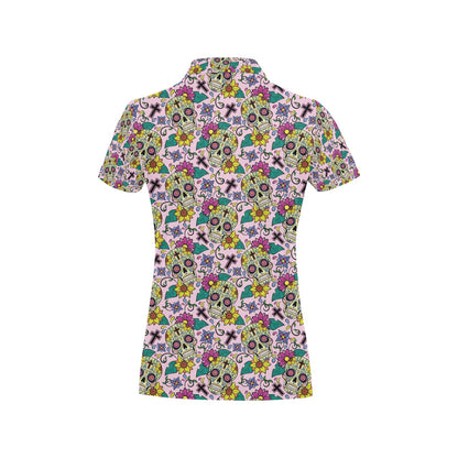Sugar Skull Print Design LKS307 Women's Polo Shirt