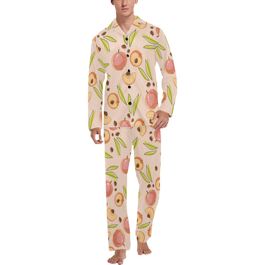 Peach Pattern Print Design A01 Men's Long Pajama Set