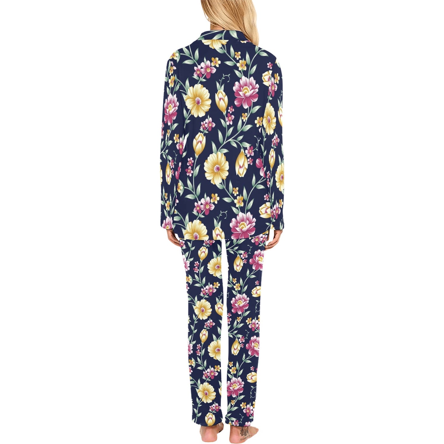 Gerberas Pattern Print Design GB03 Women's Long Pajama Set