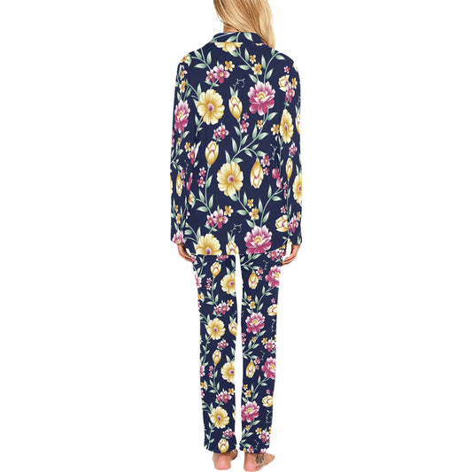 Gerberas Pattern Print Design GB03 Women's Long Pajama Set