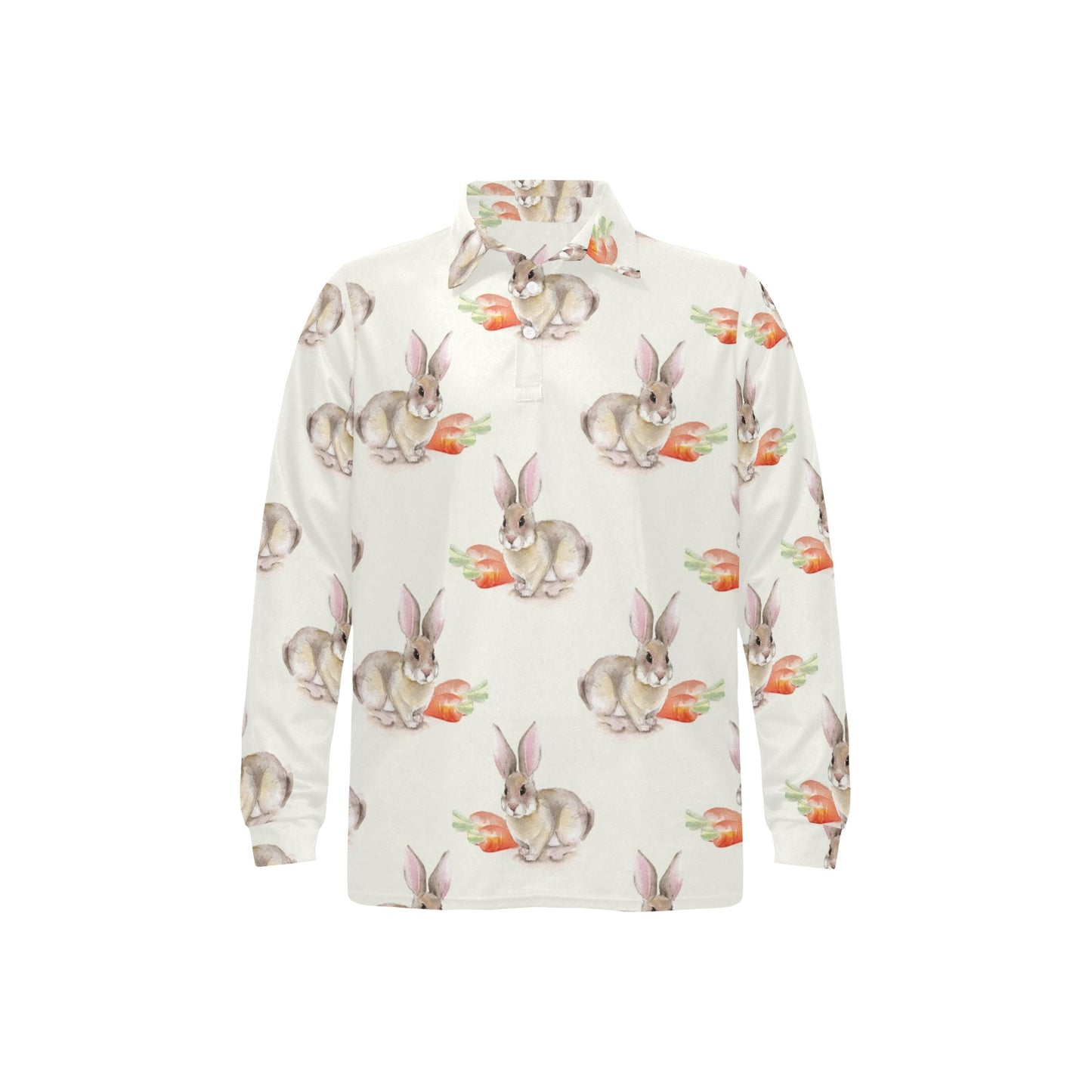 Rabbit Pattern Print Design 01 Long Sleeve Polo Shirt For Men's
