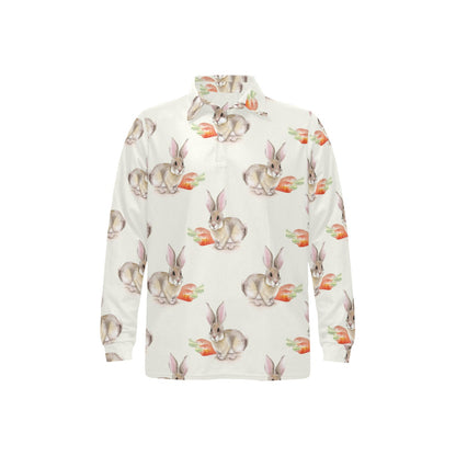 Rabbit Pattern Print Design 01 Long Sleeve Polo Shirt For Men's