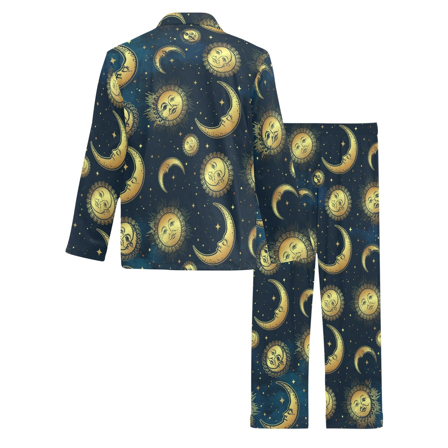 Gold Sun Moon Face Men's Long Pajama Set