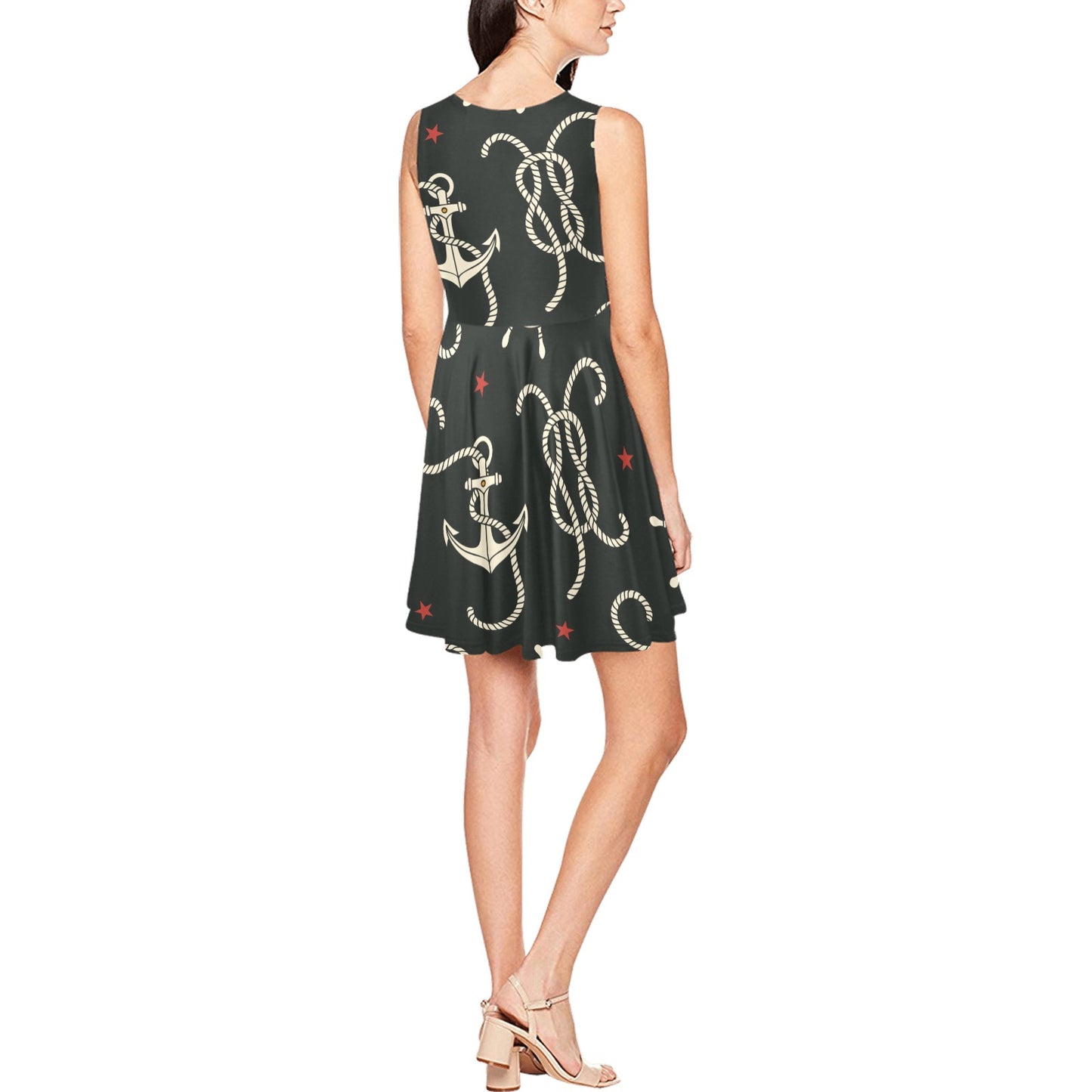 Nautical Anchor Pattern Sleeveless Dress