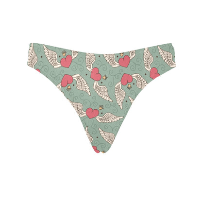 Angel Wings Heart Design Themed Print Women's Thongs