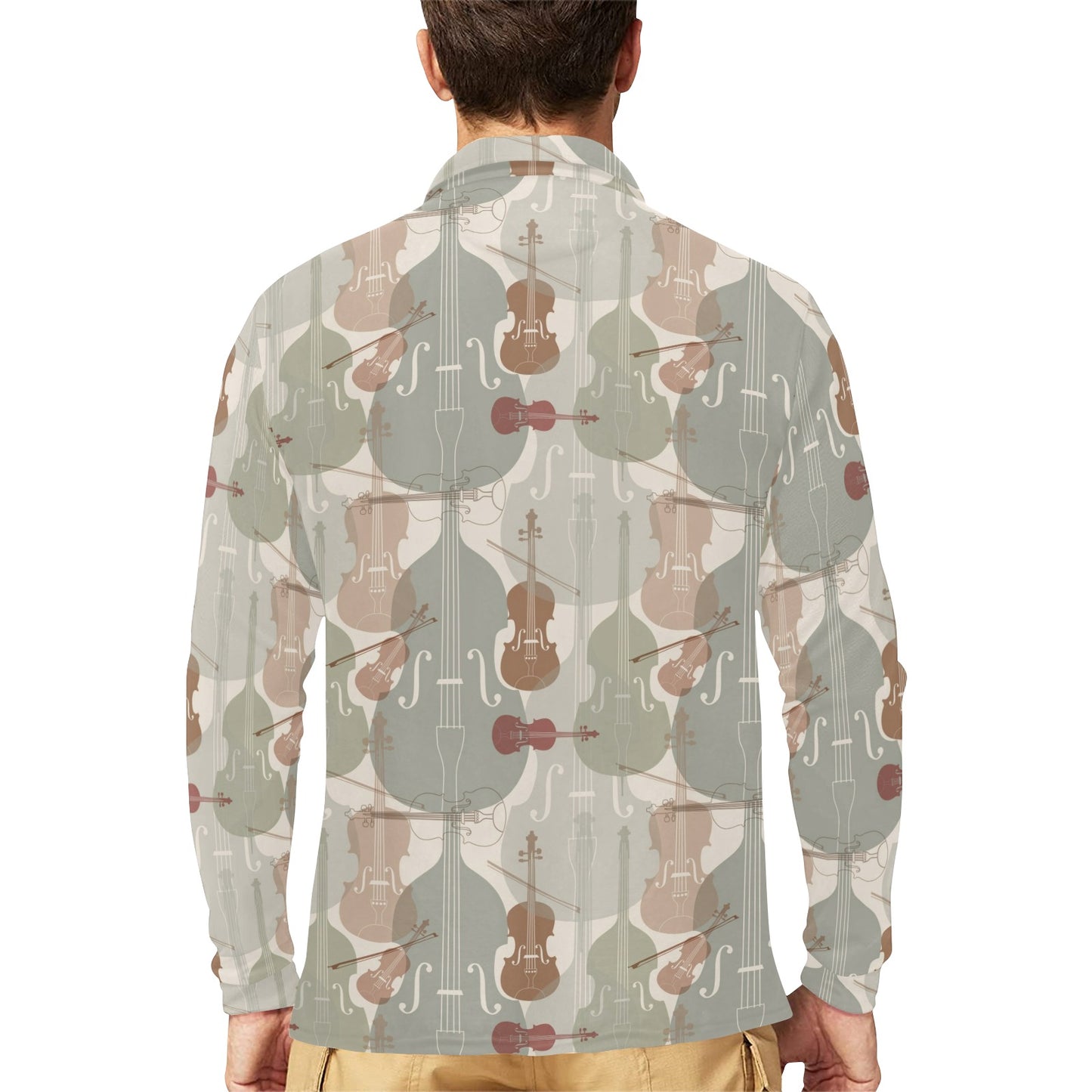 Violin Pattern Print Design 01 Long Sleeve Polo Shirt For Men's