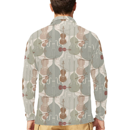 Violin Pattern Print Design 01 Long Sleeve Polo Shirt For Men's