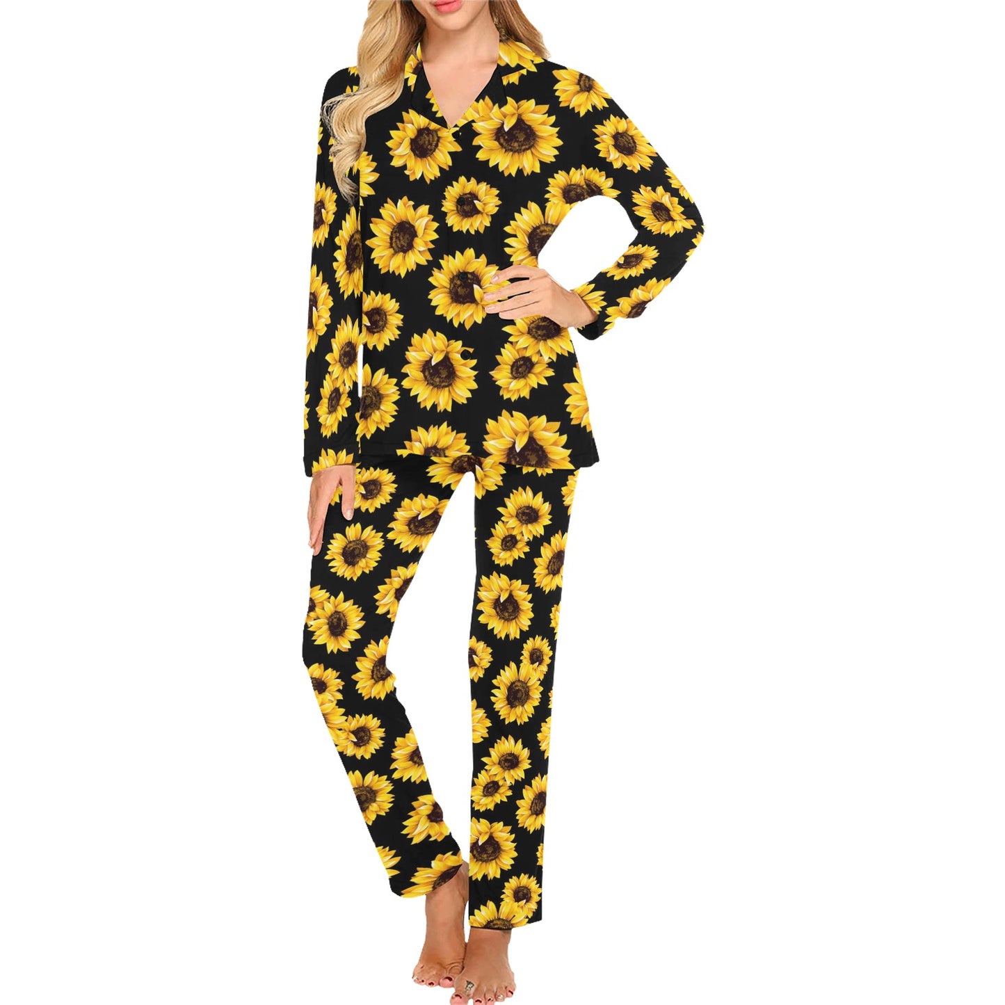 Sunflower Pattern Print Design SF05 Women's Long Pajama Set