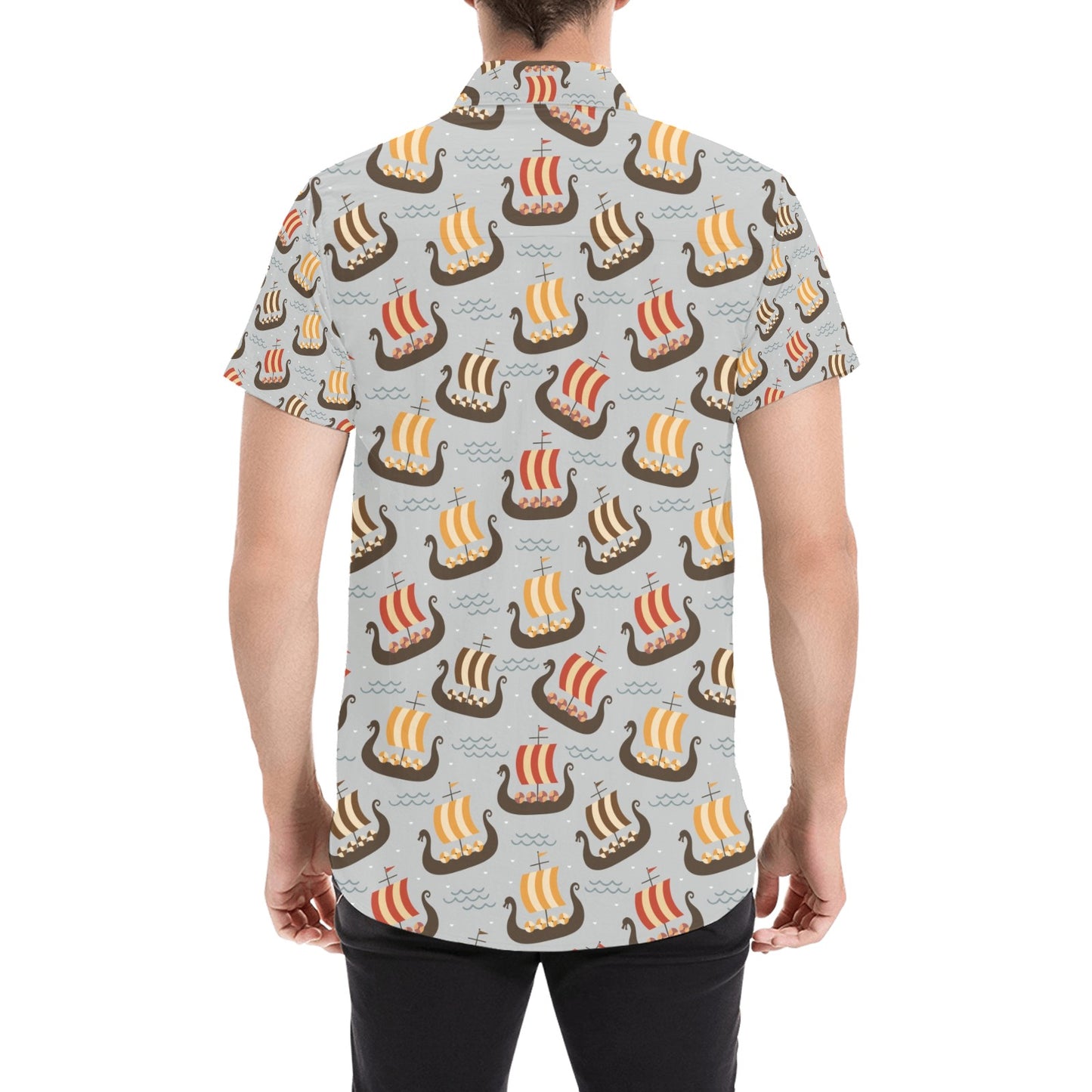 Vikings Print Design LKS308 Men Short Sleeve Button Up Shirt