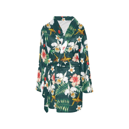 Hawaiian Flower Design with SeaTurtle Print Women's Fleece Robe