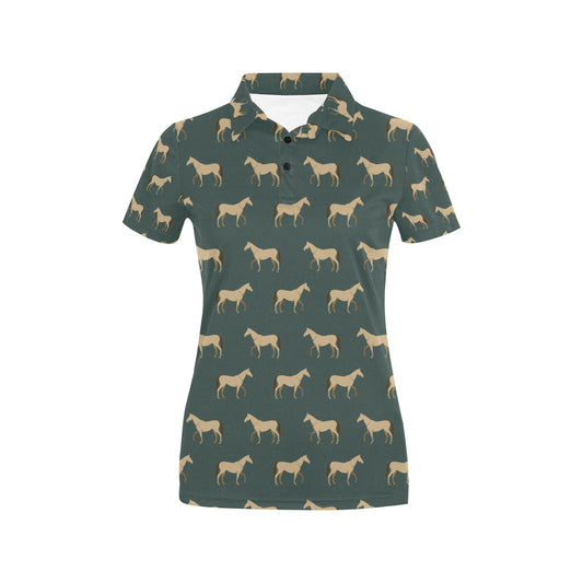 Horse Classic Themed Pattern Print Women's Polo Shirt