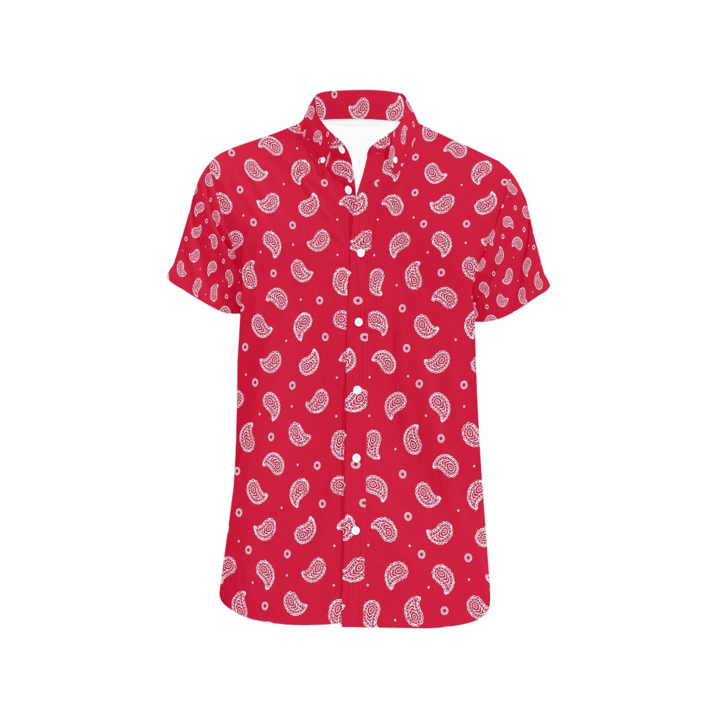 Bandana Red Paisley Print Design LKS305 Men Short Sleeve Button Up Shirt