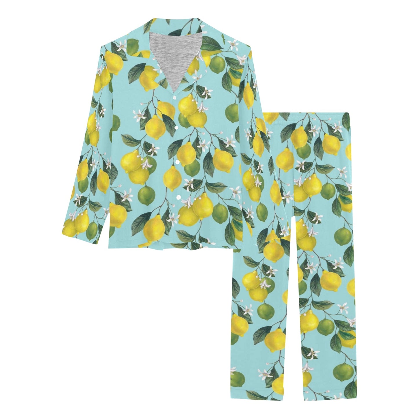 Lemon Pattern Print Design LM05 Women's Long Pajama Set