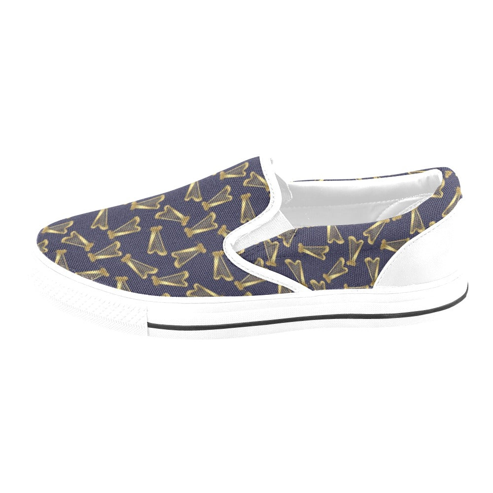 Harp Print Design LKS401 White Slip Ons Canvas Women's Shoes