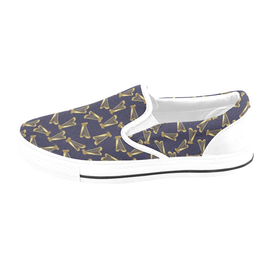Harp Print Design LKS401 White Slip Ons Canvas Women's Shoes