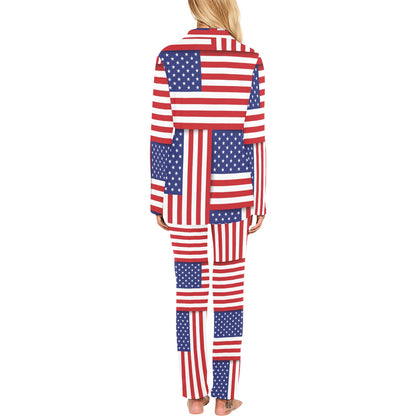 Patriotic US Flag Pattern Print Design A01 Women's Long Pajama Set