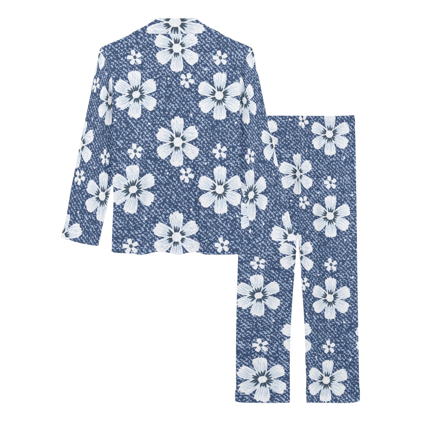 Jean Flower Pattern Print Design 03 Women's Long Pajama Set