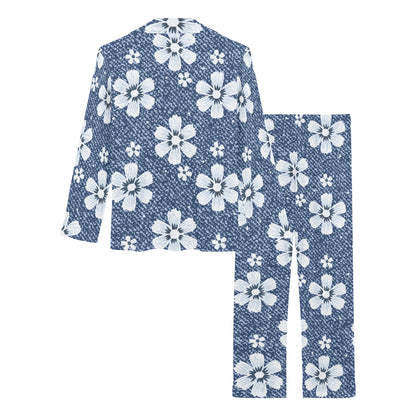 Jean Flower Pattern Print Design 03 Women's Long Pajama Set