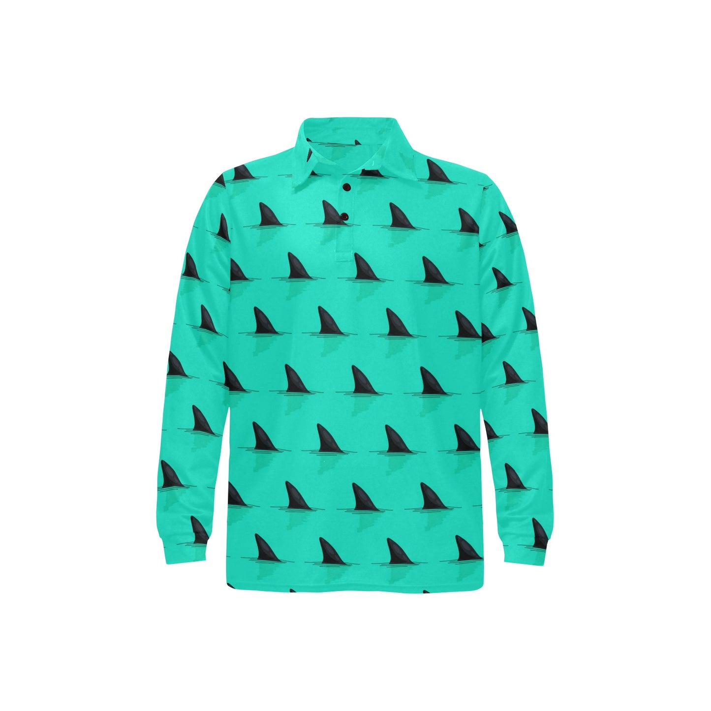 Shark Fin Pattern Long Sleeve Polo Shirt For Men's