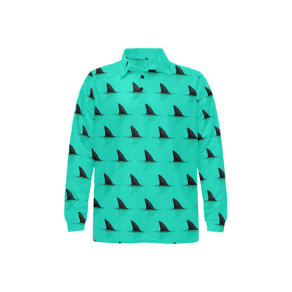 Shark Fin Pattern Long Sleeve Polo Shirt For Men's