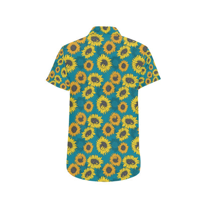 Sunflower Print Design LKS301 Men Short Sleeve Button Up Shirt