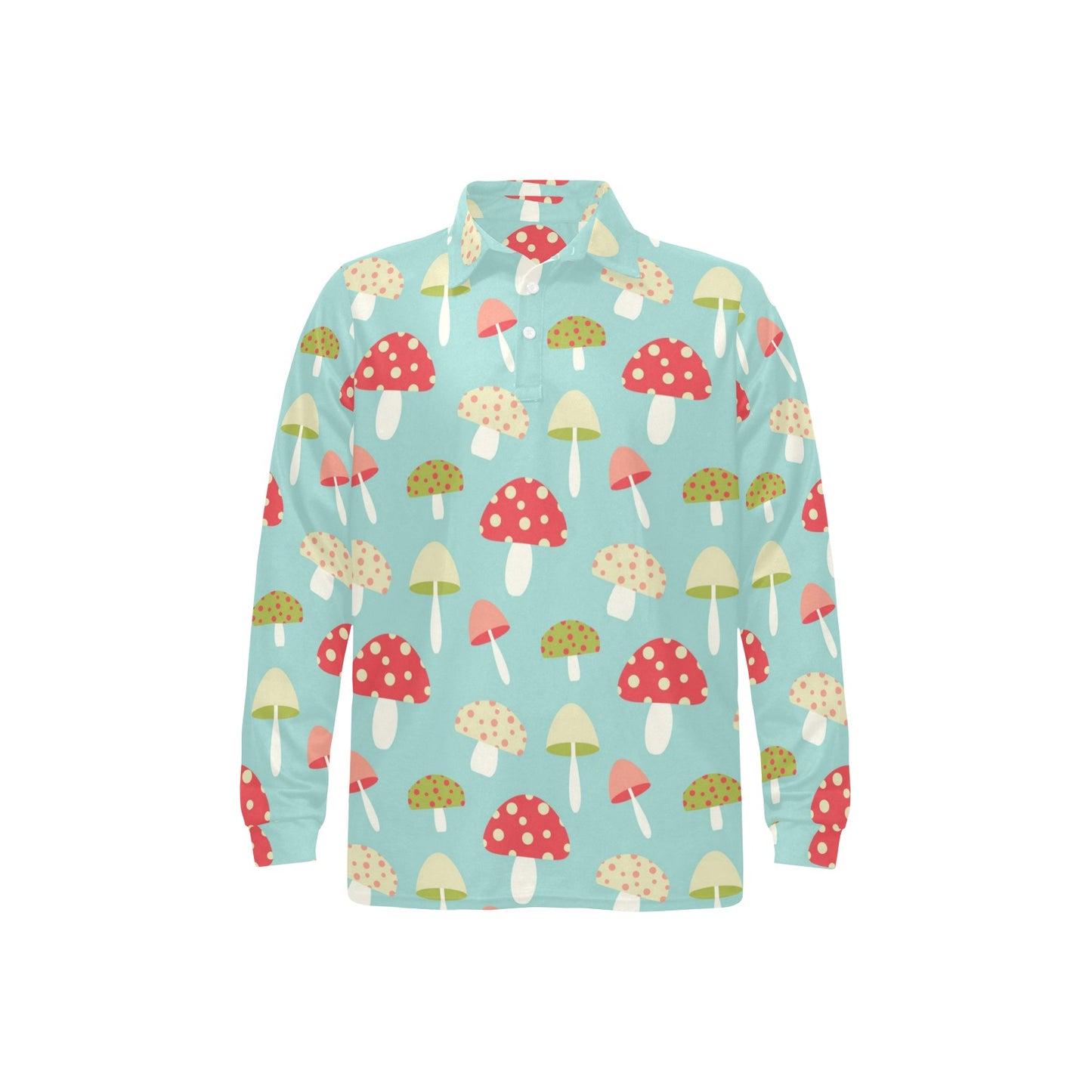 Mushroom Pattern Print Design A01 Long Sleeve Polo Shirt For Men's