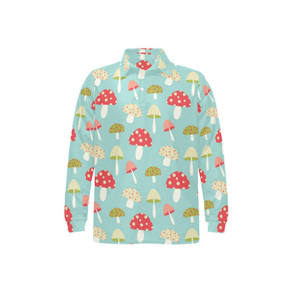 Mushroom Pattern Print Design A01 Long Sleeve Polo Shirt For Men's