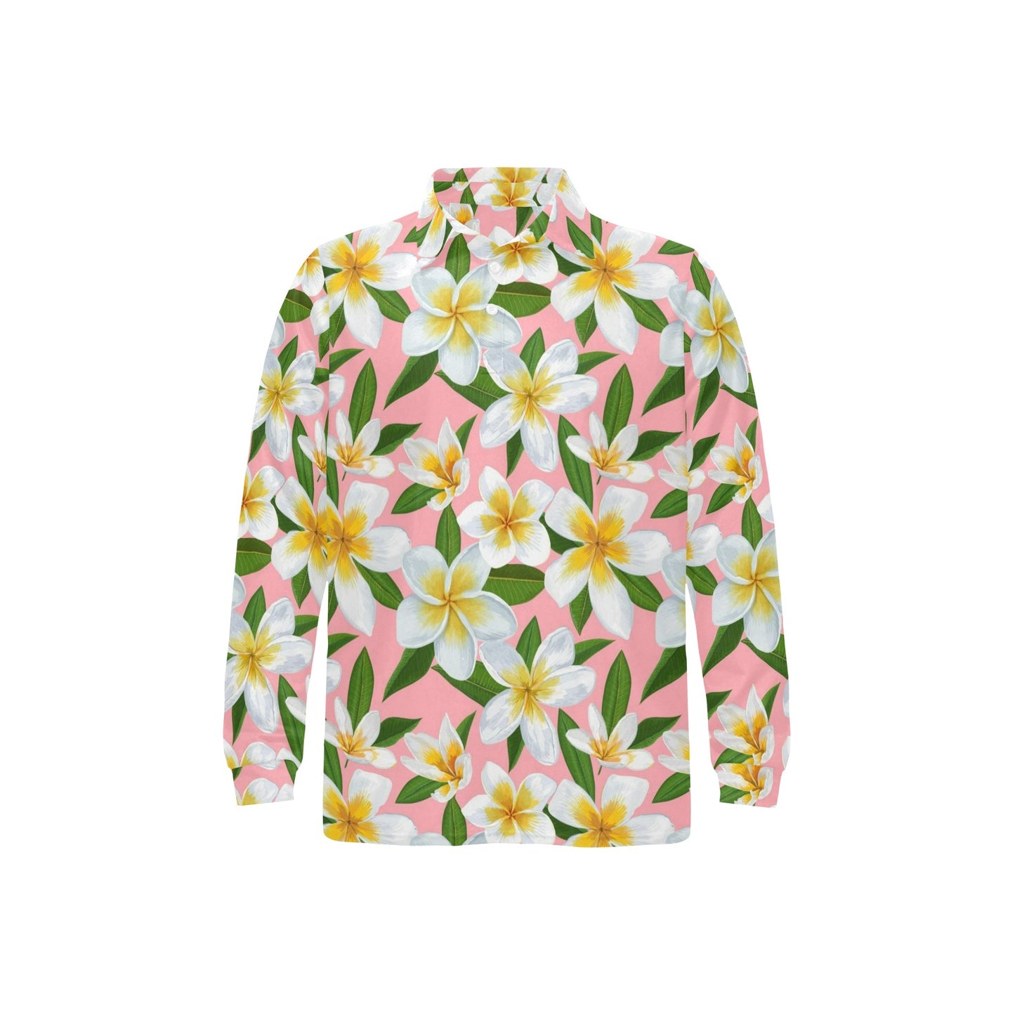 White Plumeria Pattern Print Design PM011 Long Sleeve Polo Shirt For Men's