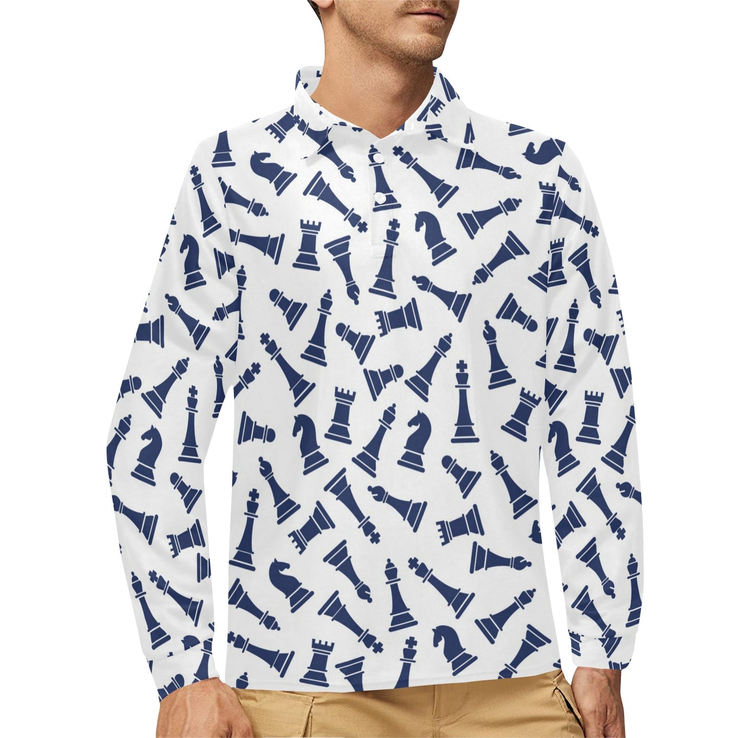 Chess Pattern Print Design 03 Long Sleeve Polo Shirt For Men's