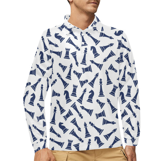Chess Pattern Print Design 03 Long Sleeve Polo Shirt For Men's