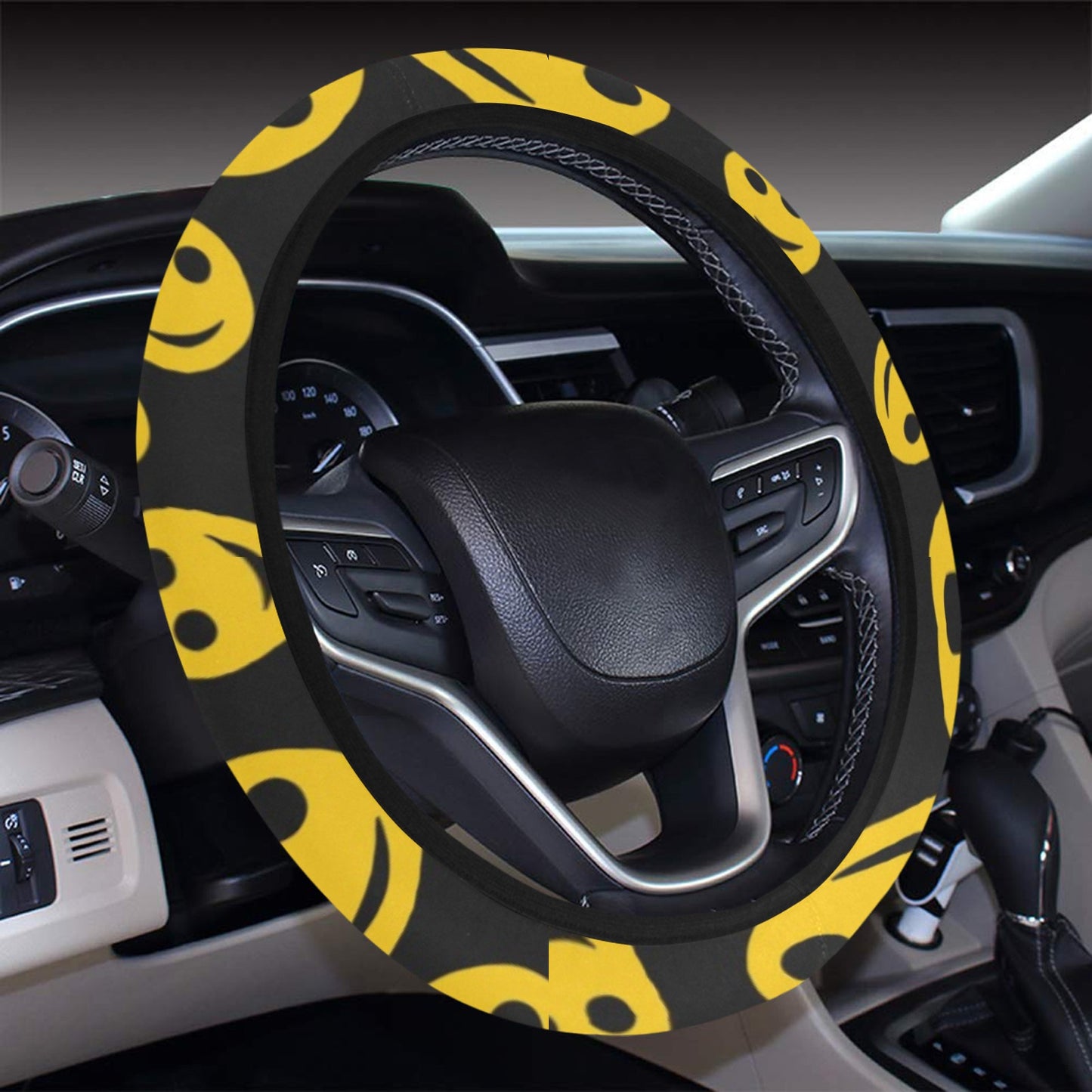 Smiley Face Emoji Print Design LKS304 Steering Wheel Cover with Elastic Edge