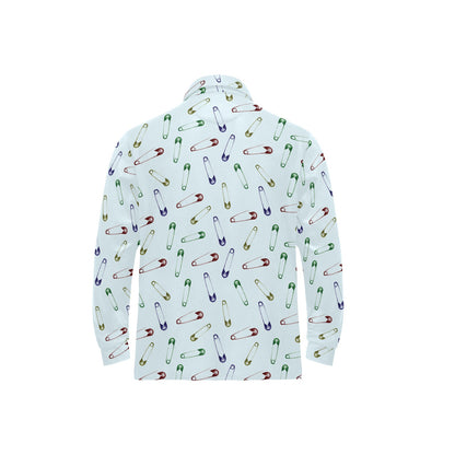 Safety Pin Print Design LKS303 Long Sleeve Polo Shirt For Men's