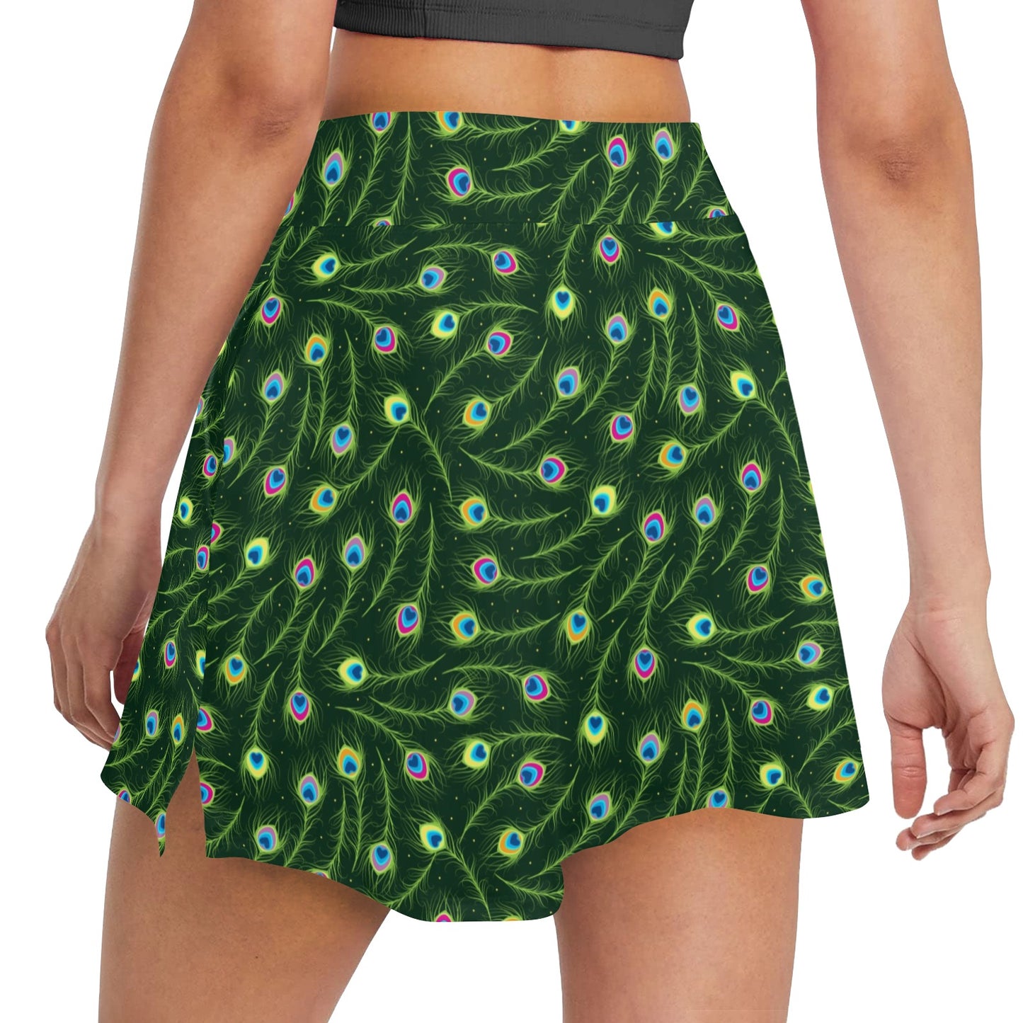 Peacock Feather Green Design Print 17" Golf & Pickleball Skort with Pockets