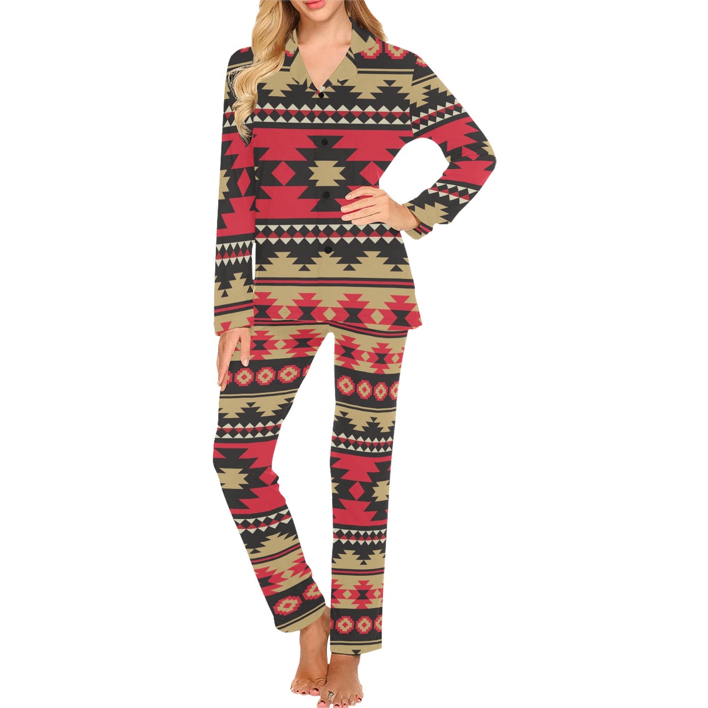 Navajo Pattern Print Design A04 Women's Long Pajama Set