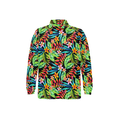 Heliconia Pattern Print Design HL09 Long Sleeve Polo Shirt For Men's