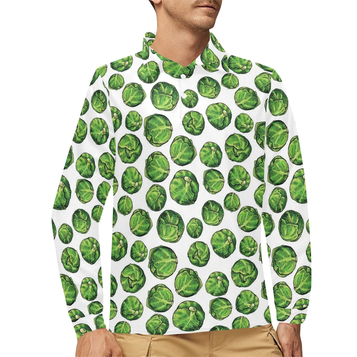 Brussels Sprouts Pattern Print Design 02 Long Sleeve Polo Shirt For Men's