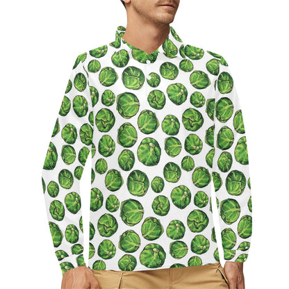 Brussels Sprouts Pattern Print Design 02 Long Sleeve Polo Shirt For Men's