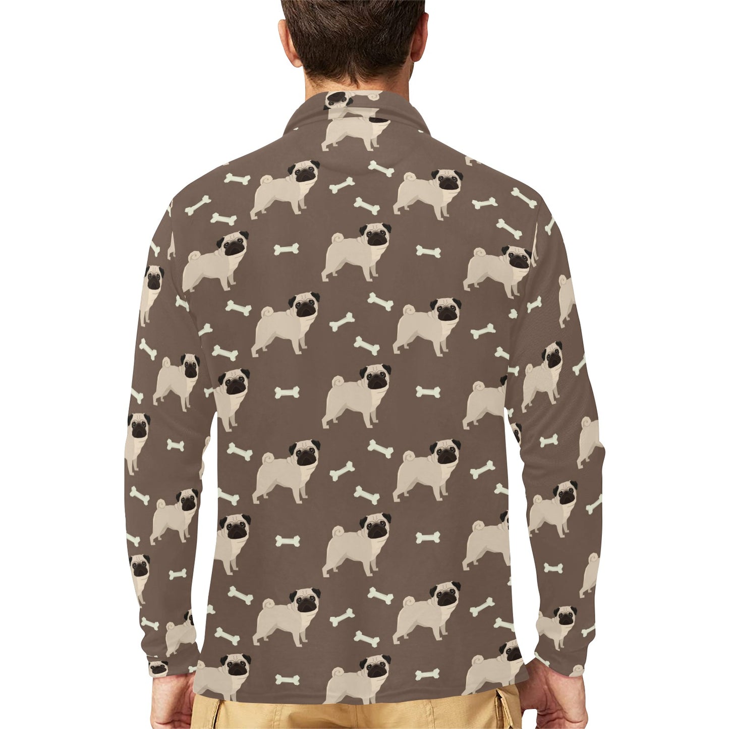 Pug Pattern Print Design A02 Long Sleeve Polo Shirt For Men's