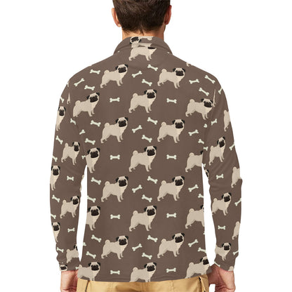 Pug Pattern Print Design A02 Long Sleeve Polo Shirt For Men's