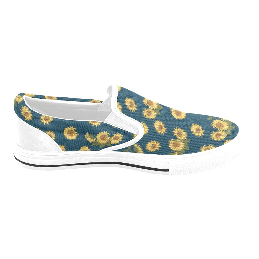 Sunflower Print Design LKS305 White Slip Ons Canvas Women's Shoes