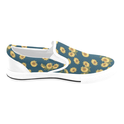 Sunflower Print Design LKS305 White Slip Ons Canvas Women's Shoes