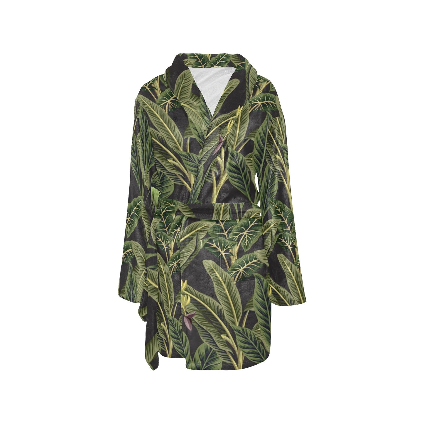 Banana Leaf Pattern Print Design BL04 Women's Fleece Robe