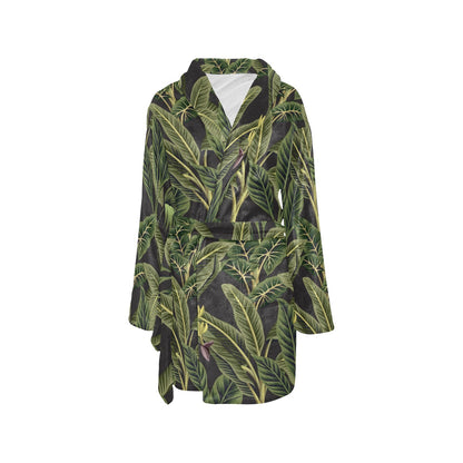 Banana Leaf Pattern Print Design BL04 Women's Fleece Robe